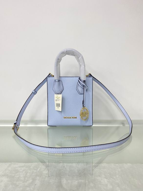 Michael Kors Mercer Extra-Small Crossbody Tote Bag in Light Blue Pebbled Leather