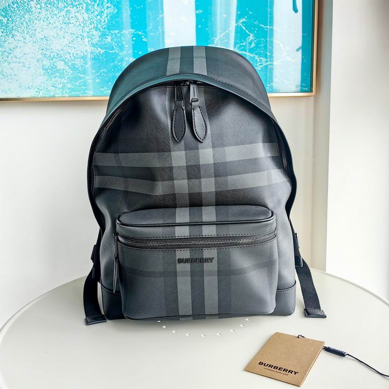 Burberry Check Backpack in Charcoal Grey Check Coated Canvas with Leather Trim