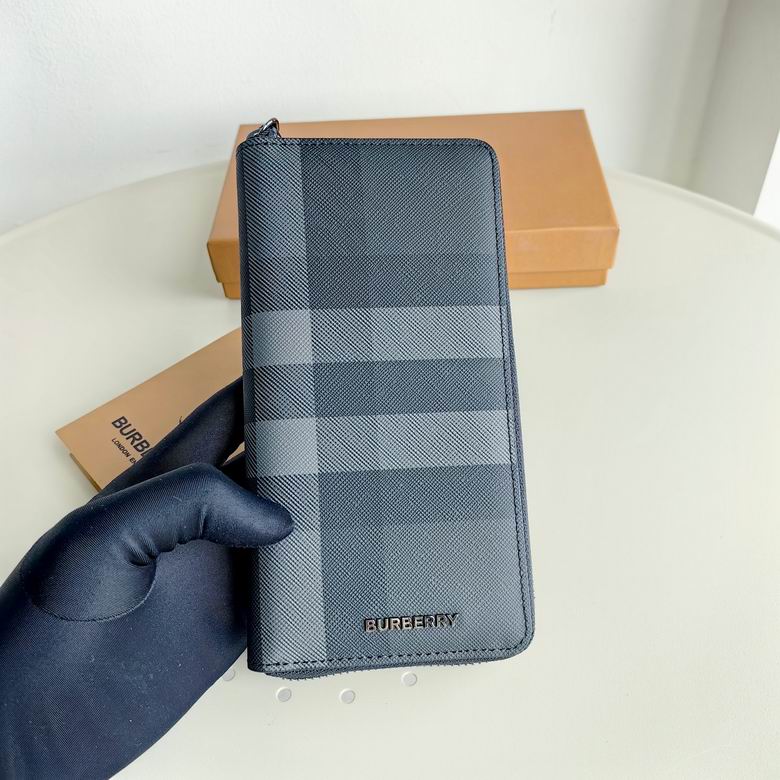 Burberry Check Long Zip-Around Wallet in Charcoal Grey