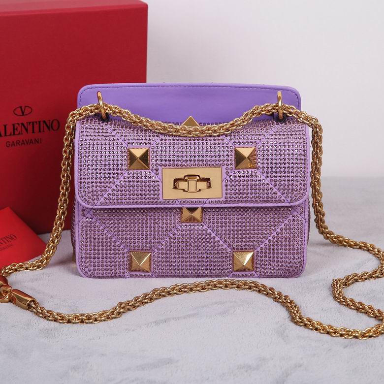 Valentino Roman Stud Small Shoulder Bag in Lilac with Crystal Embellishment