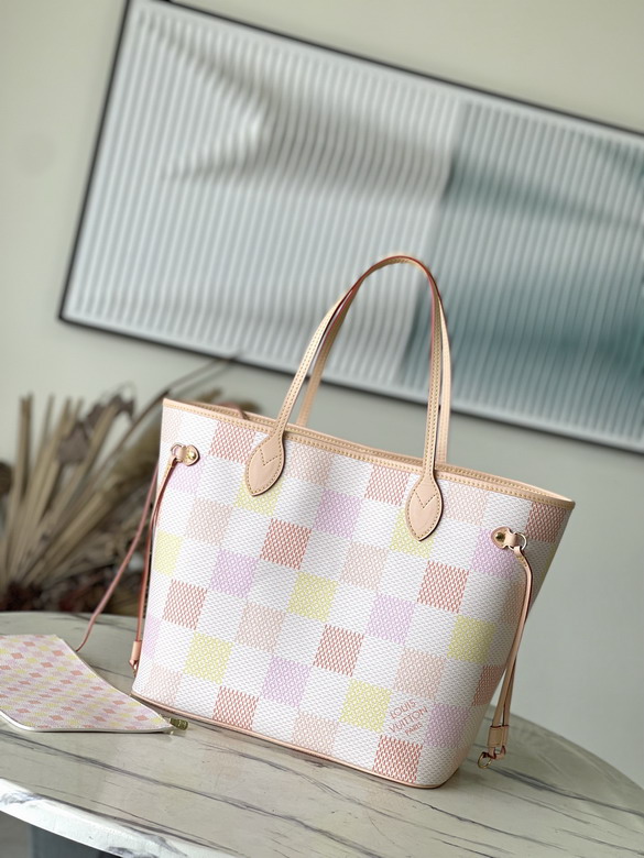 Louis Vuitton Neverfull MM Tote in Pastel Damier Canvas with Pouch