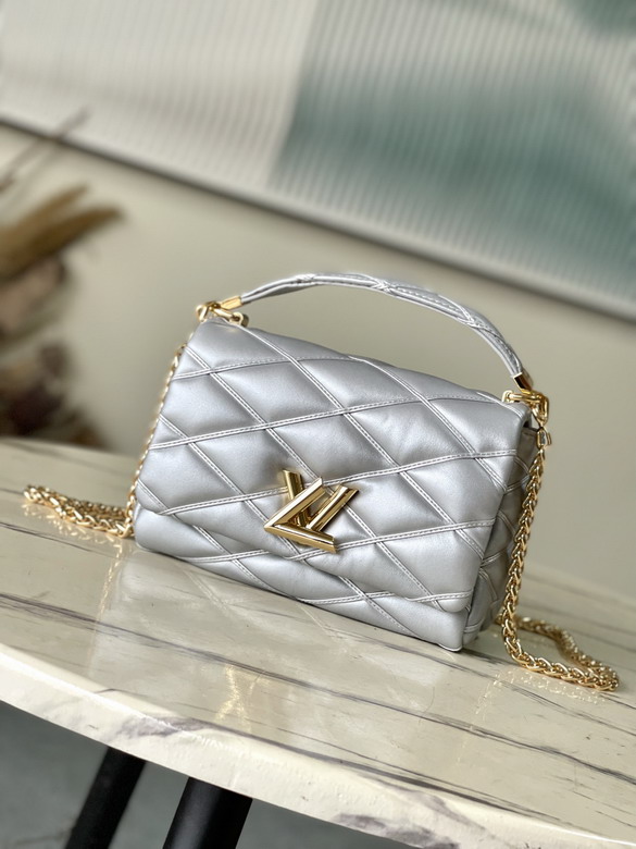 Louis Vuitton GO-14 MM Top-Handle Bag in Silver Quilted Lambskin