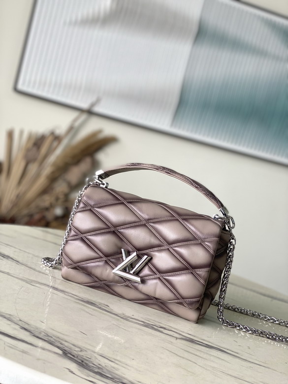 Louis Vuitton GO-14 MM Quilted Shoulder Bag in Mauve Lambskin with LV Twist Lock