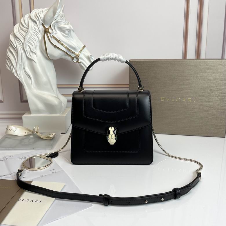 Bvlgari Serpenti Forever Top-Handle Bag with Chain Strap in Black Leather