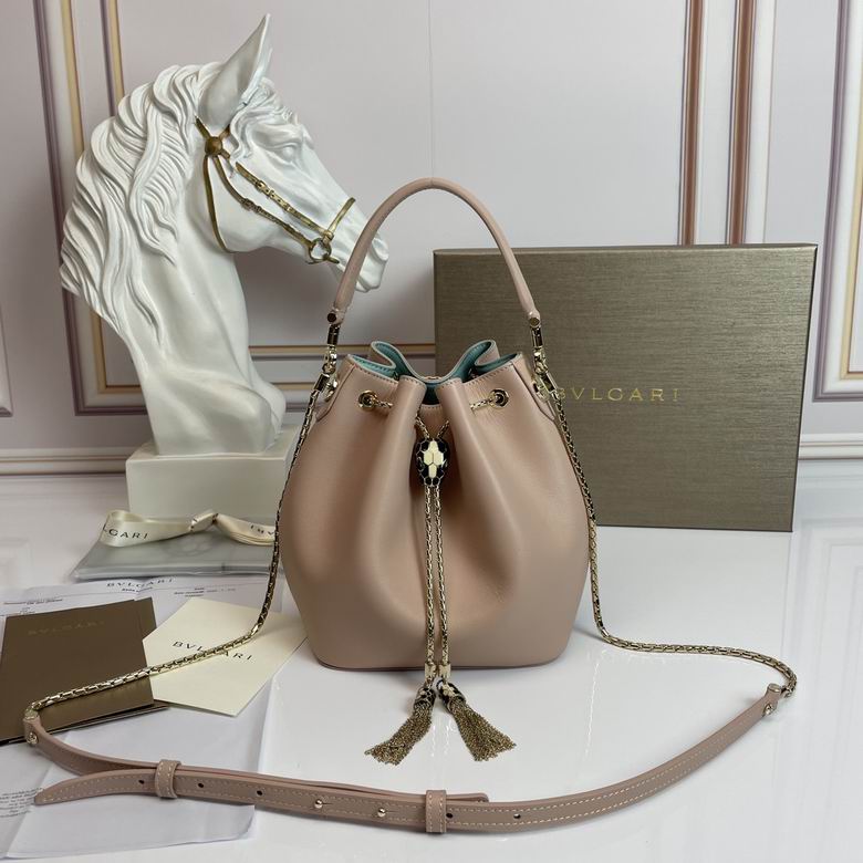Bulgari Serpenti Forever Bucket Bag with Chain Strap in Blush Pink Leather