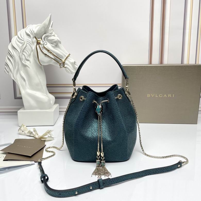 Bulgari Serpenti Forever Small Bucket Bag in Teal Textured Leather
