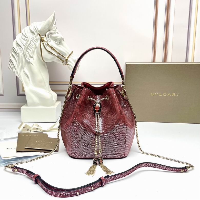 Bulgari Serpenti Forever Bucket Bag in Burgundy Pink Shimmer Finish