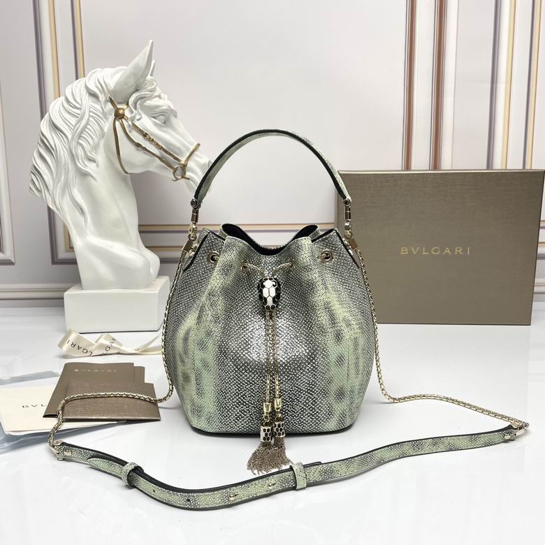 Bulgari Serpenti Forever Bucket Bag in Pale Green Snakeskin-Effect Leather