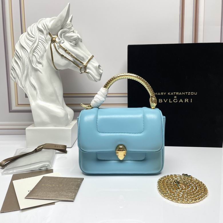 Bulgari x Mary Katrantzou Top-Handle Bag with Snake Head Clasp in Light Blue