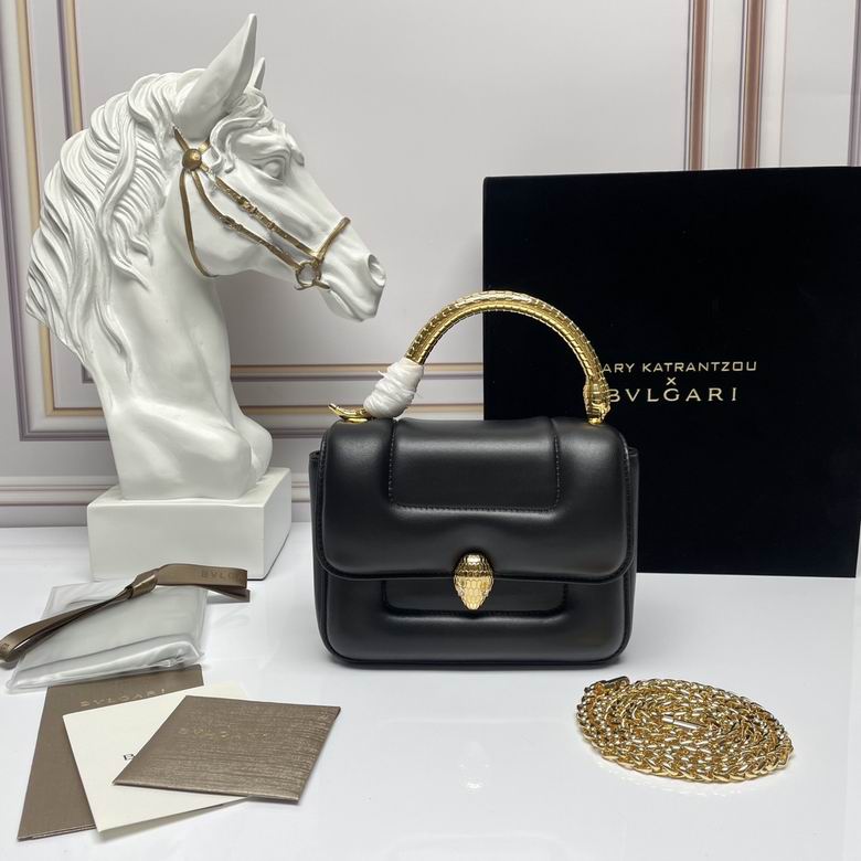 Bulgari x Mary Katrantzou Top-Handle Bag with Gold Snakehead Clasp in Black