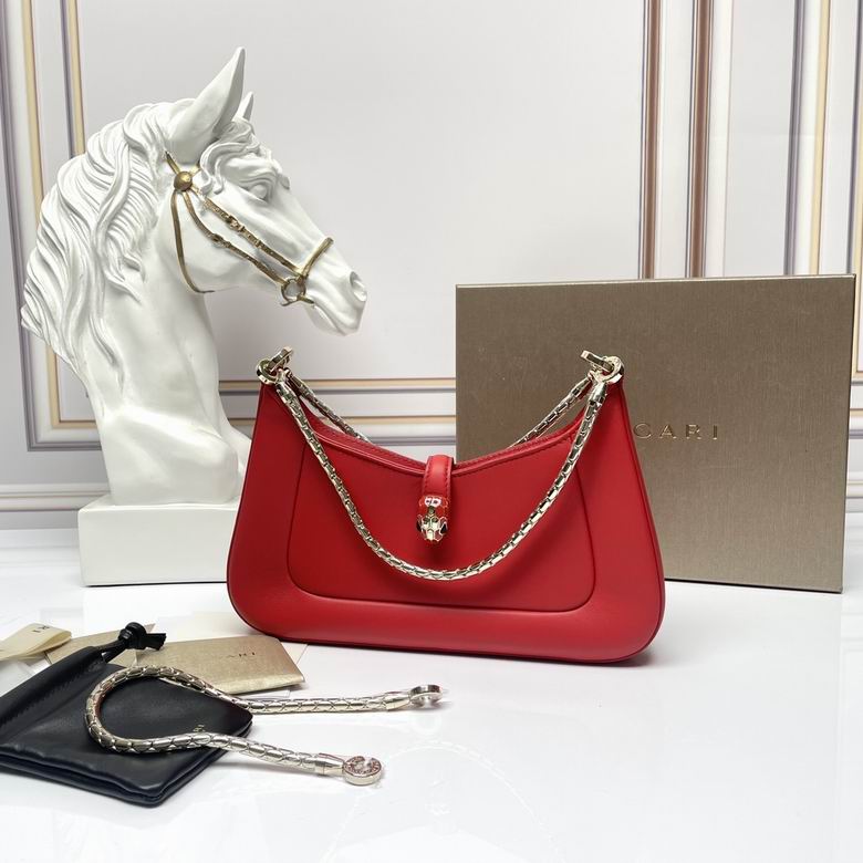 Bulgari Serpenti Baia Shoulder Bag in Red Leather with Snake Chain Strap