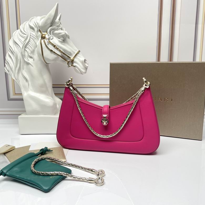 Bulgari Serpenti Baia Shoulder Bag with Snake Chain Strap in Hot Pink Leather