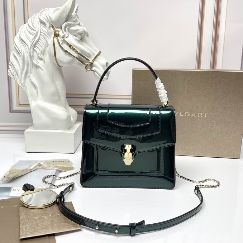 Bulgari Serpenti Forever Top-Handle Bag in Dark Green Patent Leather
