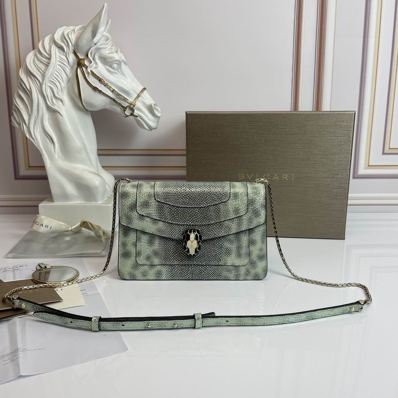 Bulgari Serpenti Forever Shoulder Bag in Grey Spotted Lizard-Effect Leather