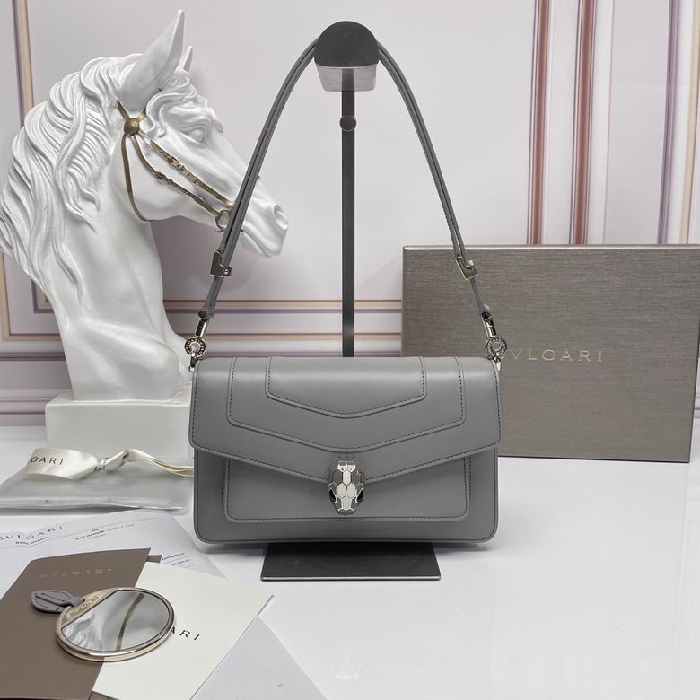 Bulgari Serpenti Forever East-West Shoulder Bag in Grey Calfskin Leather