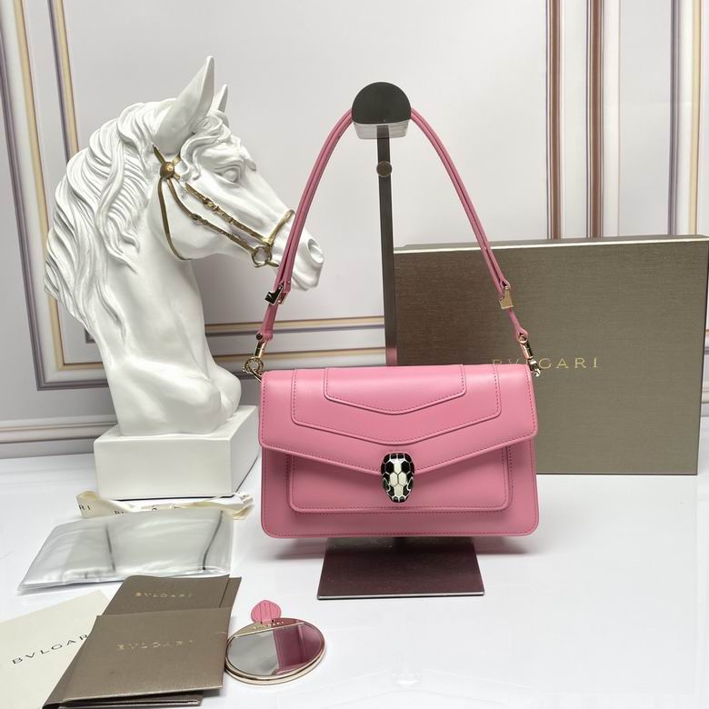 Bulgari Serpenti Forever Shoulder Bag in Pink Calf Leather with Snakehead Clasp