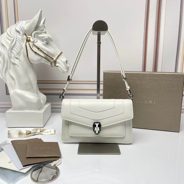 Bulgari Serpenti Forever East-West Shoulder Bag in White Calf Leather