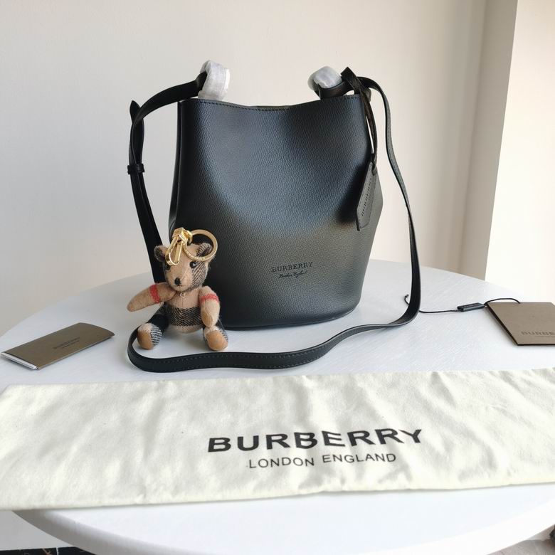 Burberry Lorne Small Bucket Bag with Thomas Bear Charm in Black Leather