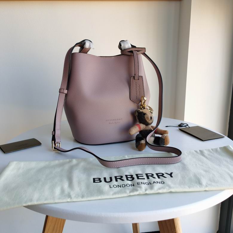 Burberry Small Bucket Bag in Blush Pink Grain Leather with Thomas Bear Charm