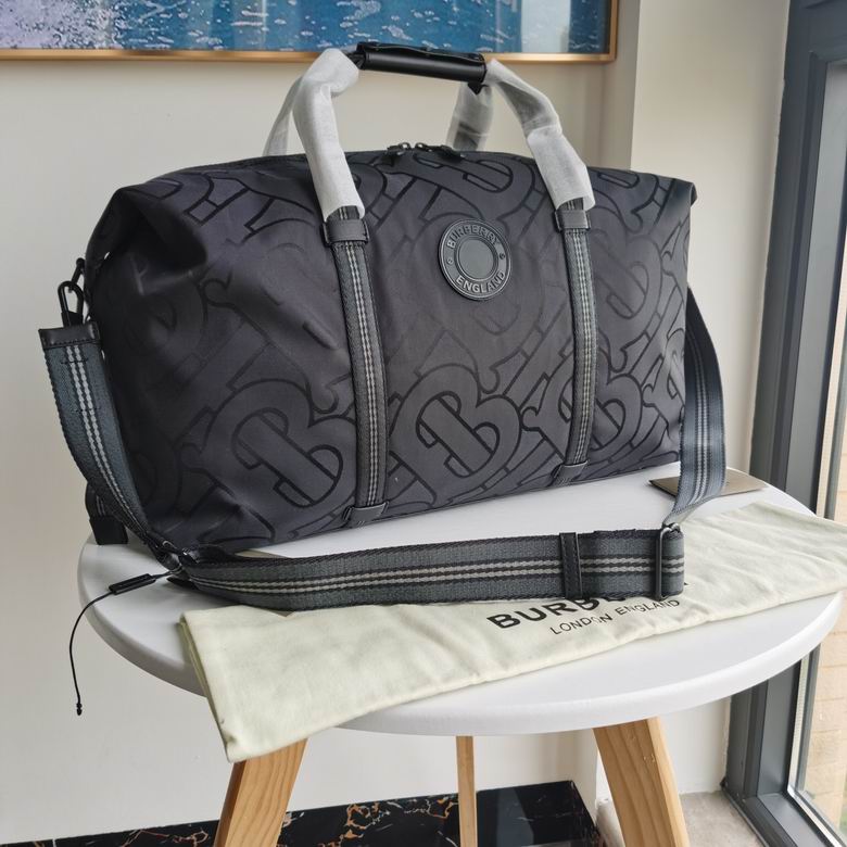 Burberry Monogram Motif Duffel Travel Bag in Black Nylon with Shoulder Strap