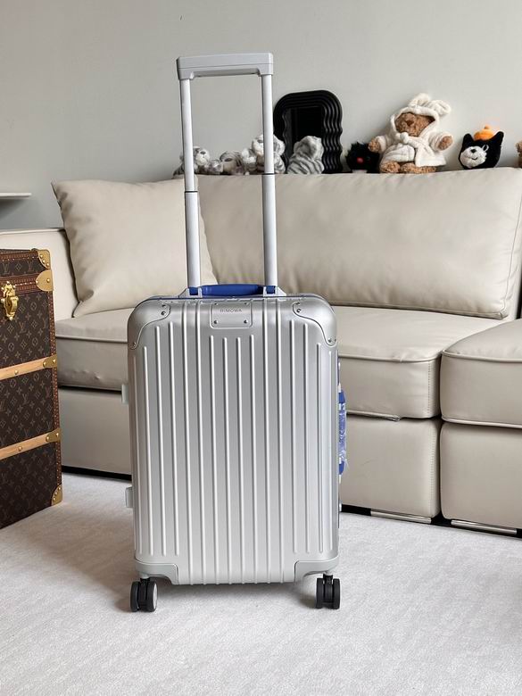 Rimowa Original Cabin 21-Inch Aluminum Carry-On Suitcase in Silver with Blue