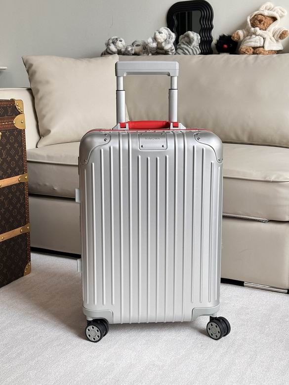 Rimowa Original Cabin 21-Inch Aluminum Carry-On Suitcase in Silver with Red