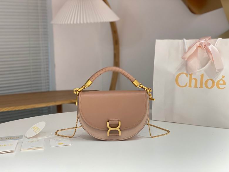 Chloé Marcie Flap Top-Handle Bag with Chain Strap in Blush Pink Leather