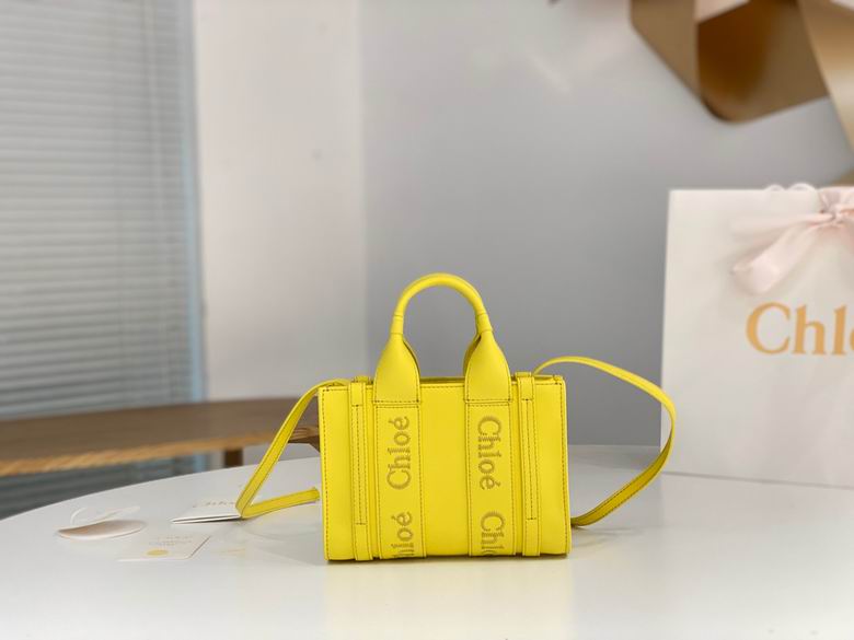 Chloé Woody Mini Tote Bag with Crossbody Strap in Yellow Leather