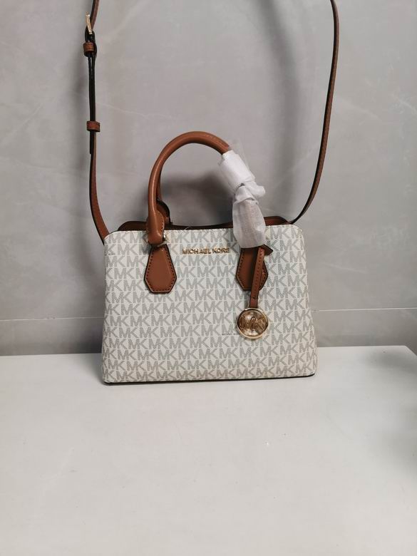 Michael Kors Parker Satchel in Vanilla MK Signature Print with Brown Trim