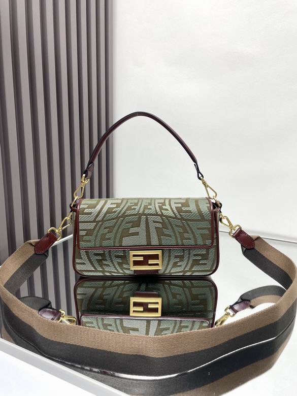 Fendi Baguette Medium Shoulder Bag in Sage Green FF Jacquard Fabric