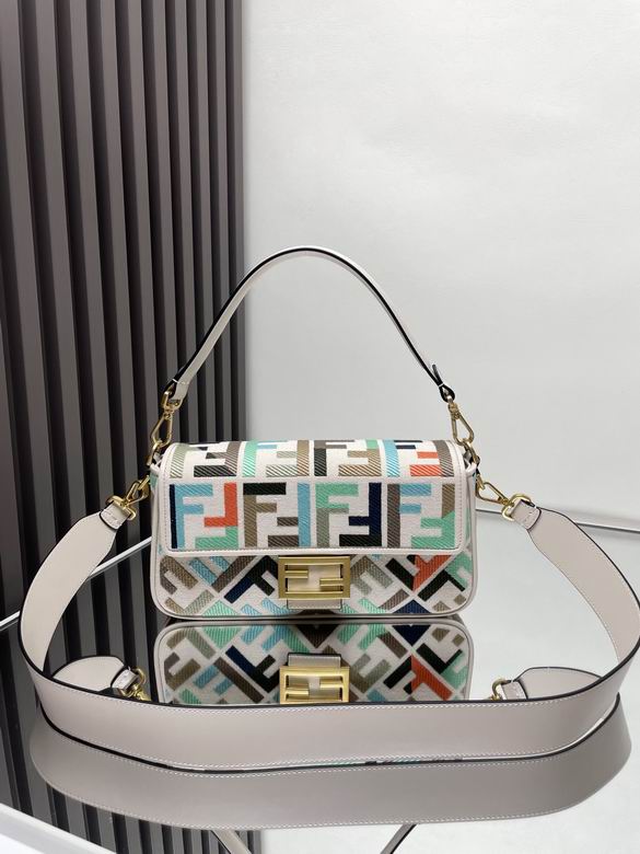 Fendi Baguette Medium Shoulder Bag in Multicolor FF Fabric with White Leather