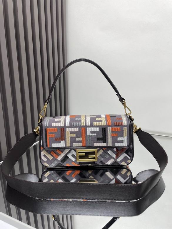 Fendi Baguette Medium Shoulder Bag in Multicolor FF Embroidered Fabric