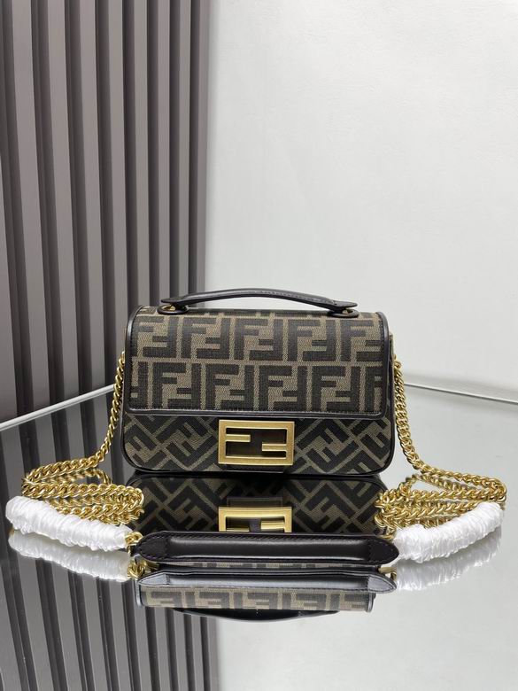 Fendi Baguette Medium Top-Handle Bag in Brown FF Jacquard Fabric