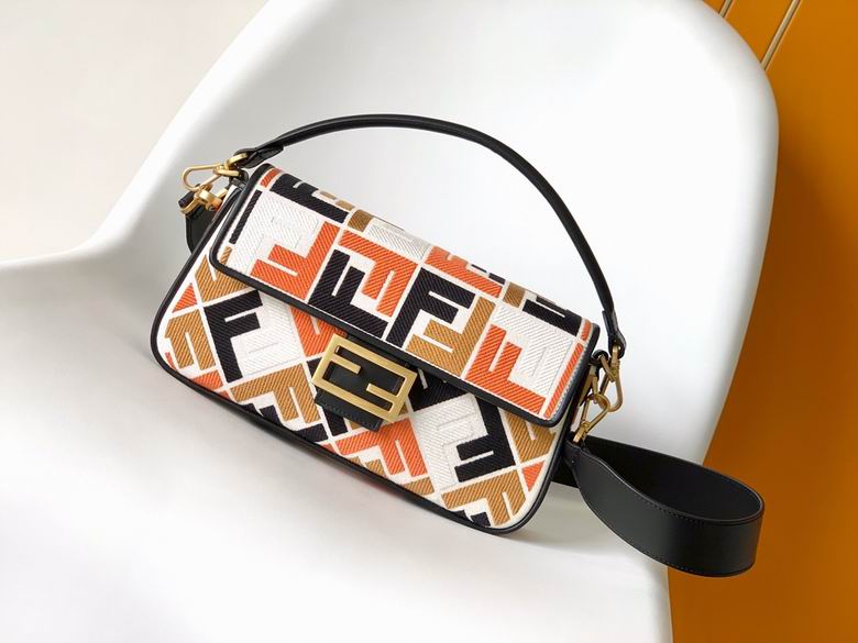 Fendi Baguette Medium Shoulder Bag in Multicolor FF Embroidered Fabric