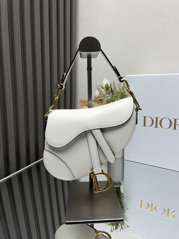 Dior Saddle Medium Shoulder Bag in White Grained Leather with Gold D Charm