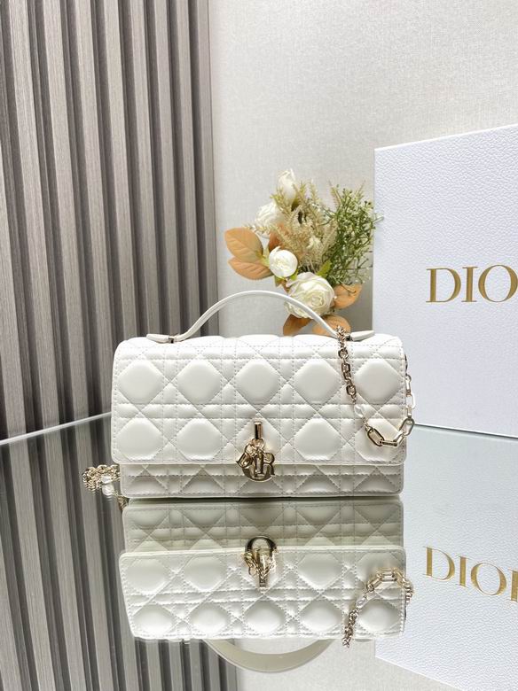 Dior Lady Dior Top-Handle Flap Bag with Chain in White Cannage Leather