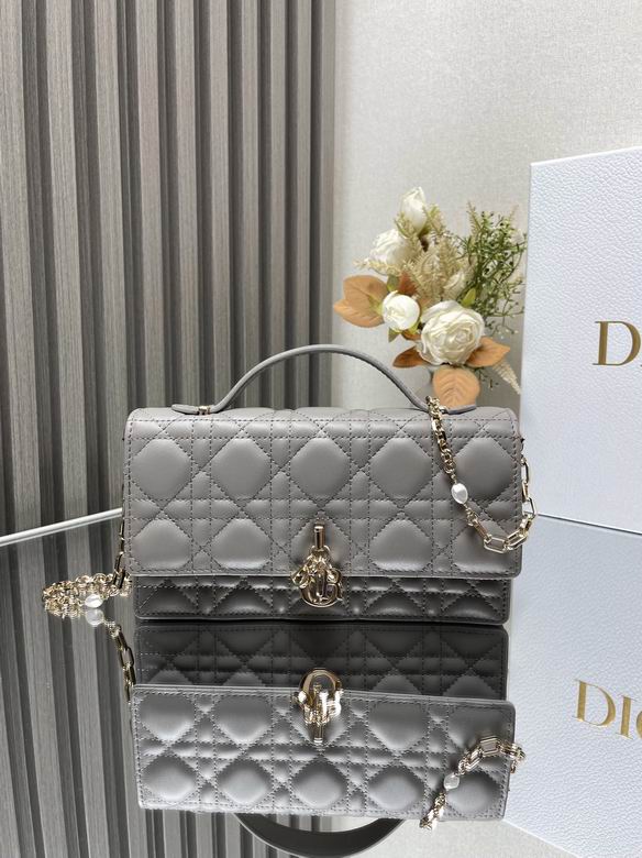 Dior Miss Caroline Mini Top-Handle Bag in Grey Cannage Lambskin