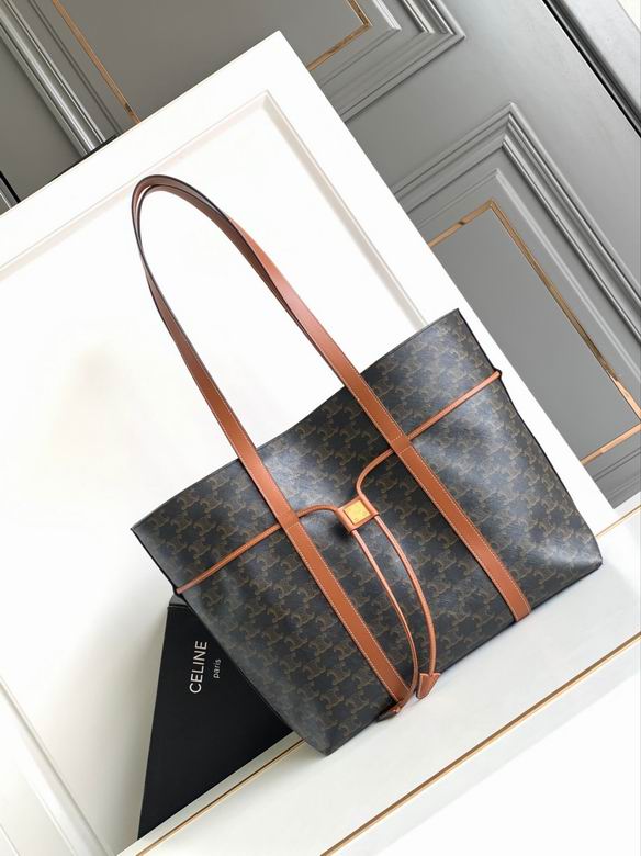 Celine Cabas Drawstring Tote in Triomphe Canvas with Tan Calfskin Trim