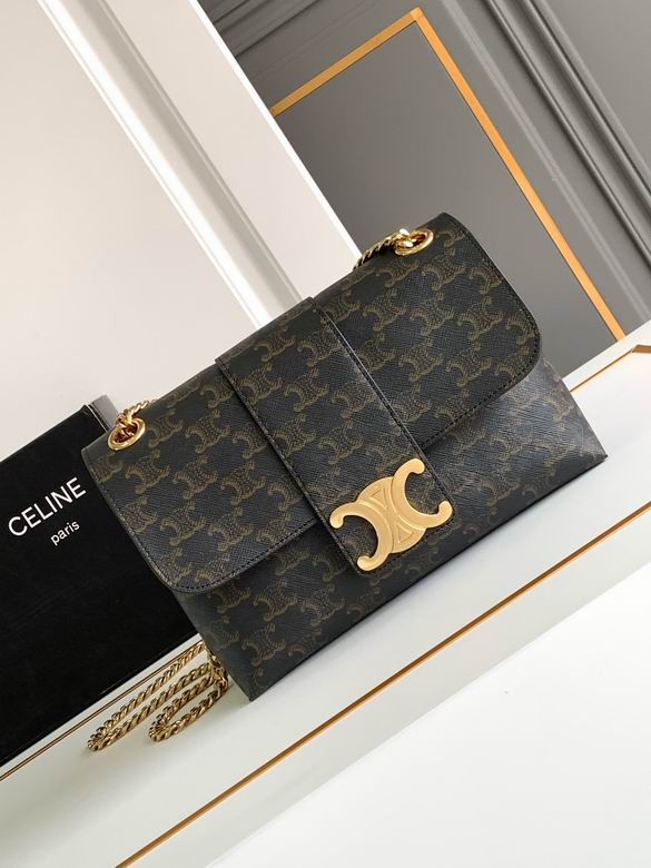 Celine Triomphe Chain Shoulder Bag in Black Triomphe Canvas with Gold Clasp