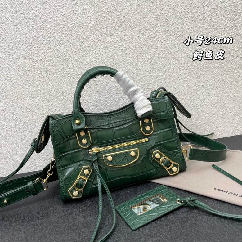 Balenciaga Classic City Mini Top-Handle Bag in Green Croc-Embossed Leather