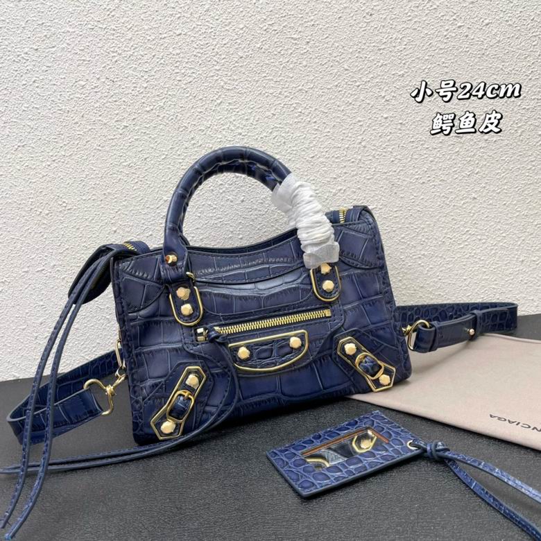 Balenciaga Classic City Mini Top-Handle Bag in Navy Croc-Embossed Leather