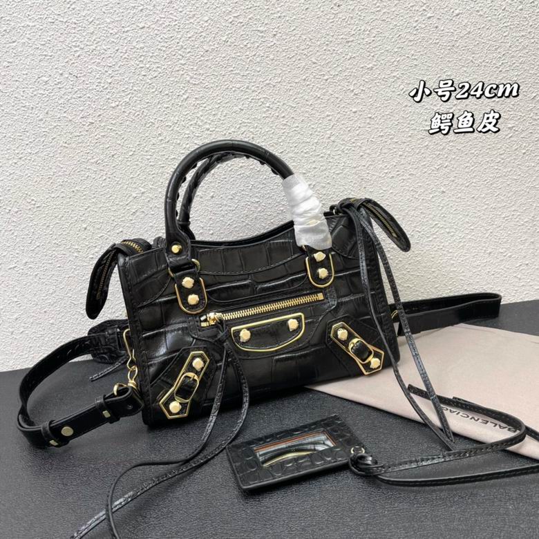 Balenciaga Neo Cagole Mini Top-Handle Bag in Black Croc-Embossed Leather