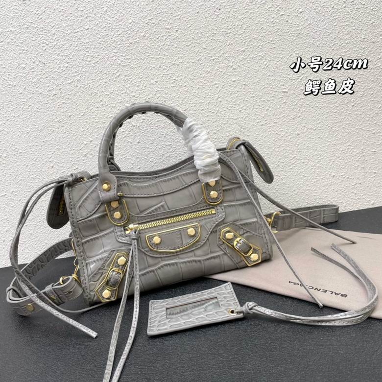Balenciaga Neo Cagole Mini Top-Handle Bag in Grey Crocodile-Embossed Leather