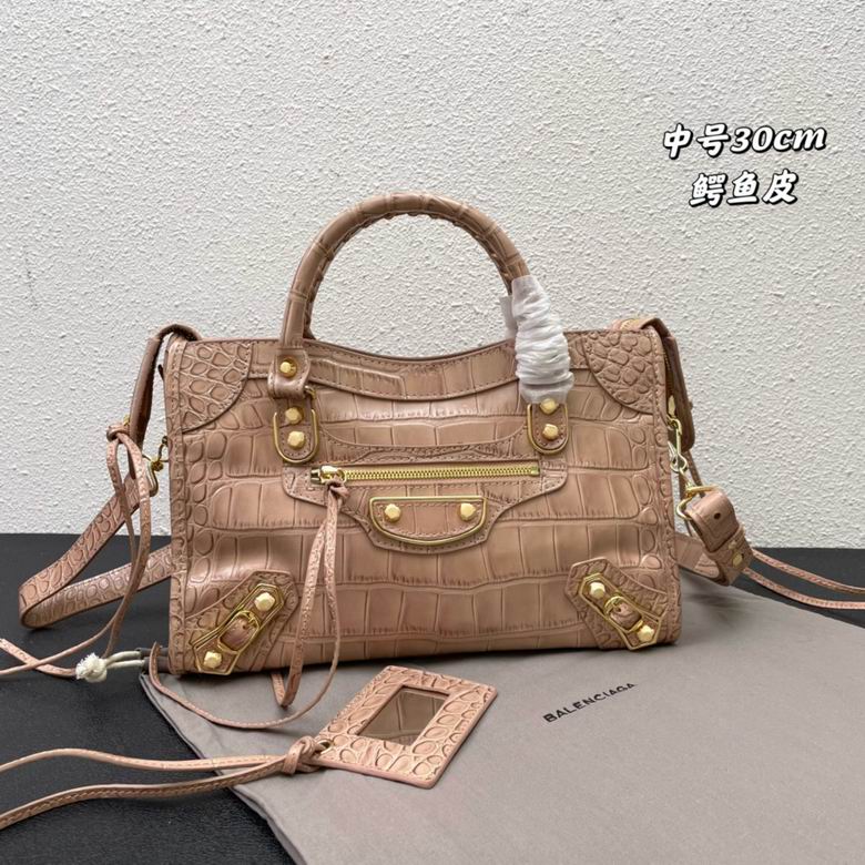 Balenciaga City Medium Top-Handle Bag in Blush Croc-Embossed Leather