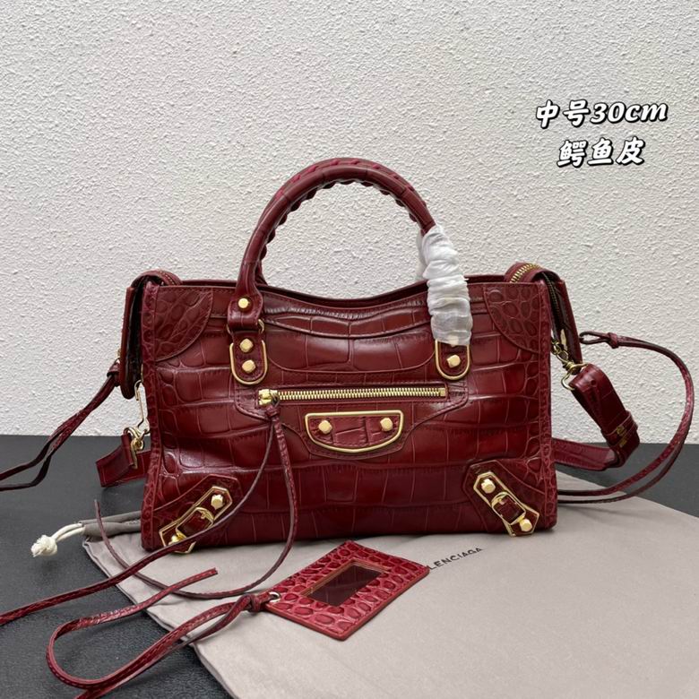 Balenciaga Classic Metallic Edge City Medium Bag in Burgundy Croc-Embossed Leather
