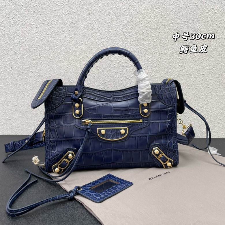 Balenciaga Classic City Small Top-Handle Bag in Navy Croc-Embossed Leather