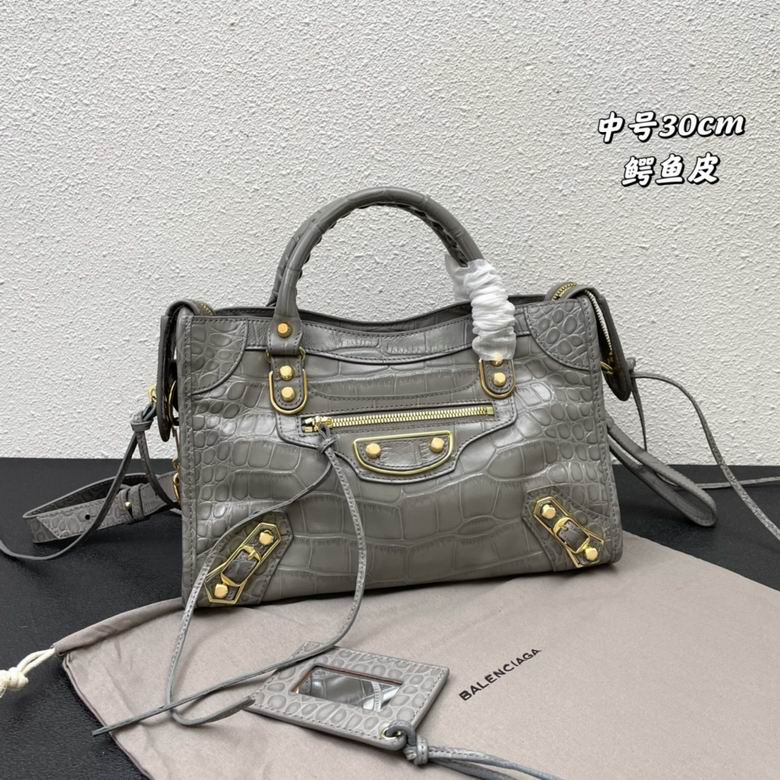 Balenciaga Classic City Medium Top-Handle Bag in Grey Croc-Embossed Leather