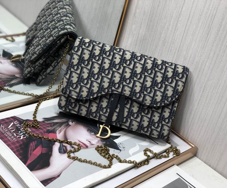 Dior Saddle Wallet on Chain in Blue Oblique Jacquard Canvas