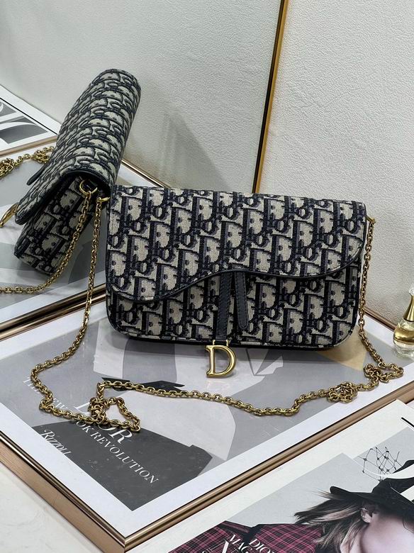 Dior Saddle Pouch with Chain in Blue Oblique Jacquard