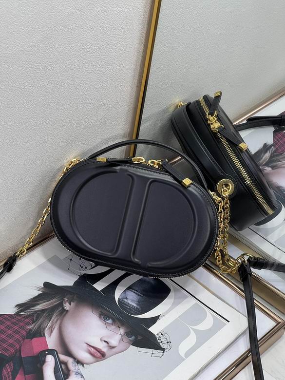Dior CD Signature Oval Camera Bag in Black Calfskin with Gold Chain
